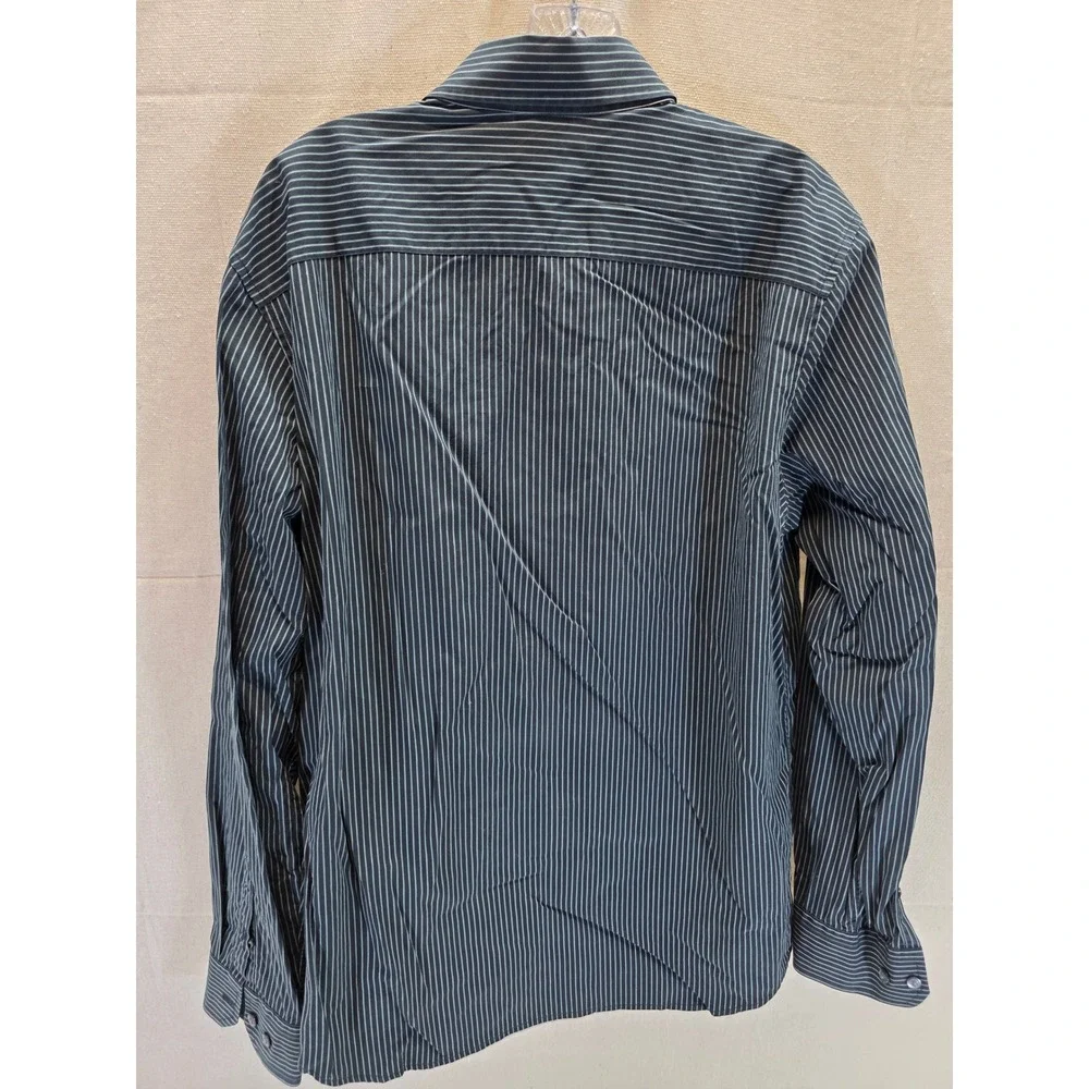 Banana Republic Slim Fit Mens Large Black Teal Pinstripe Button Down Shirt 2538